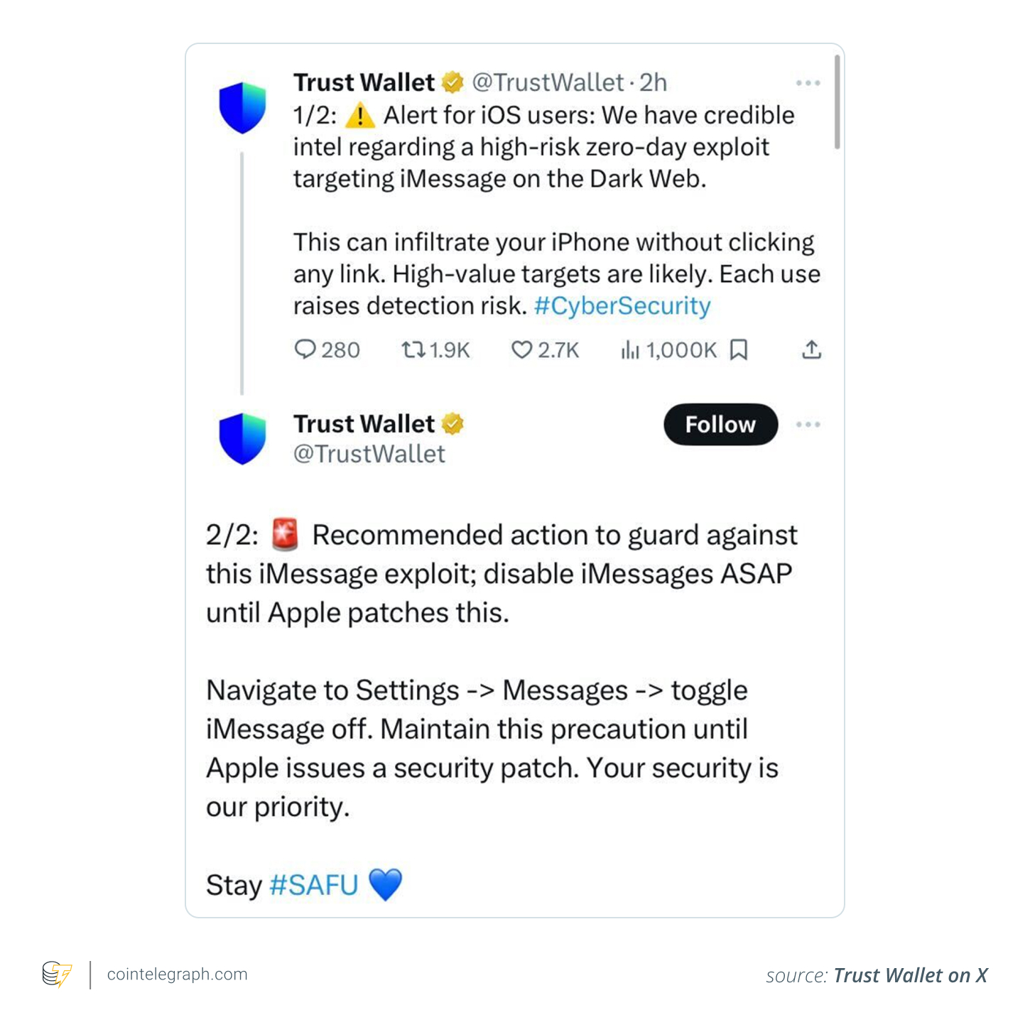 Zero-day vulnerability disclosure by Trust Wallet
