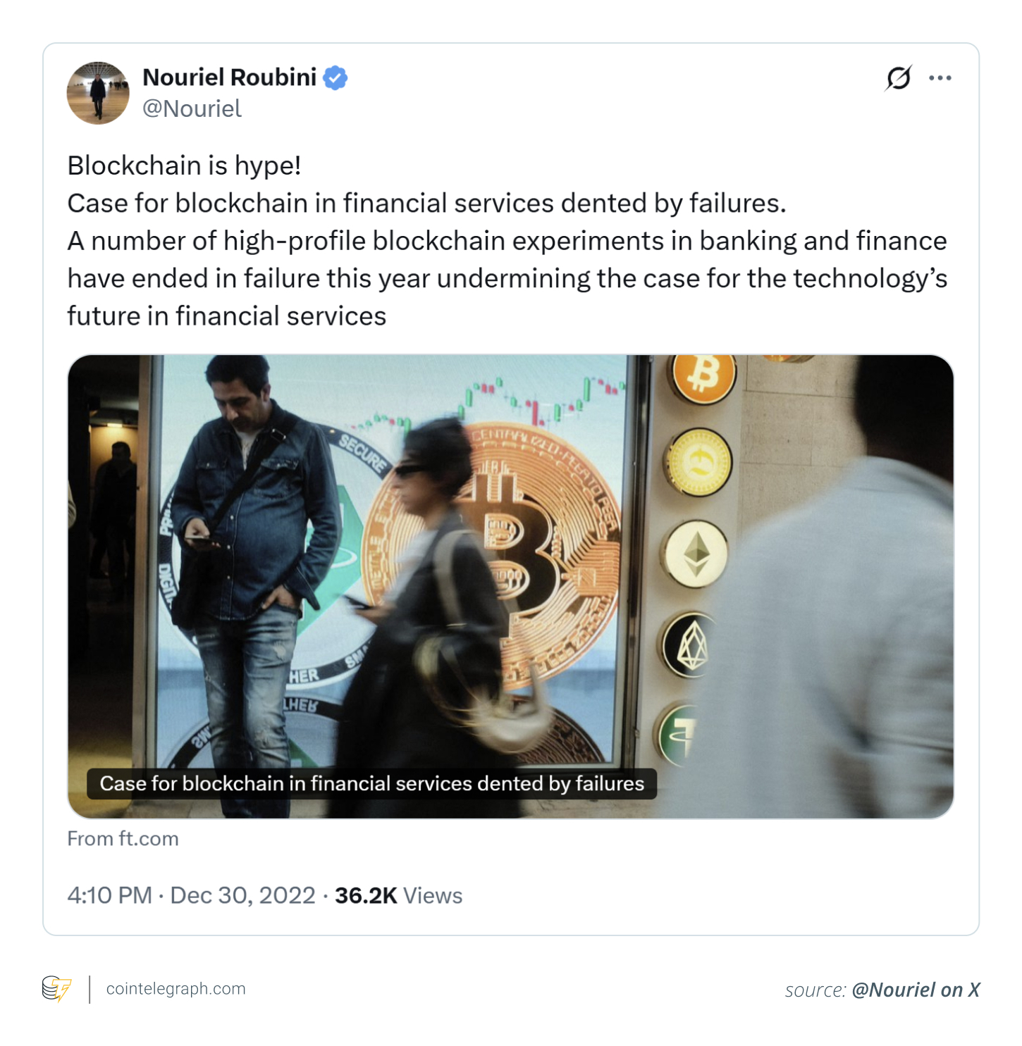 Economist Nouriel Roubini described blockchain as _the most overhyped_ Economist Nouriel Roubini described blockchain as _the most overhyped_