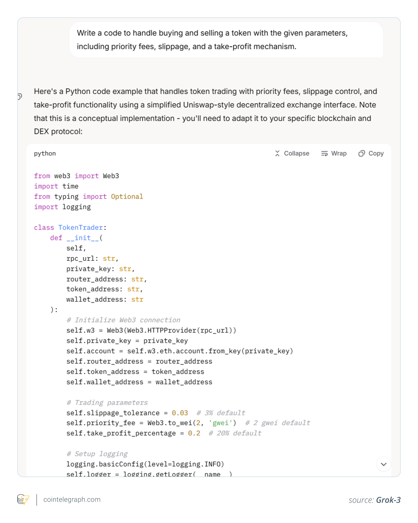 Grok-3 code generation for handling buying and selling tokens Grok-3 code generation for handling buying and selling tokens